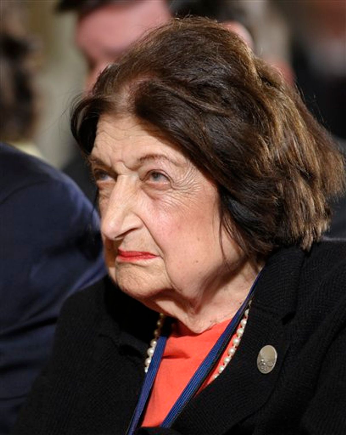 FILE - In this May 27, 2010 file photo, Helen Thomas listens to President Barack Obama during a news conference in the East Room of the White House in Washington. Controversial remarks about Israel by veteran White House reporter Helen Thomas drew sharp criticism from the Obama administration on Monday, as well as the cancellation of a high school graduation speech she was to deliver. White House press secretary Robert Gibbs was asked at his daily briefing with reporters about President Barack Obama's reaction to Thomas' remarks. Gibbs called them "offensive and reprehensible." (AP Photo/Susan Walsh, File) (AP)