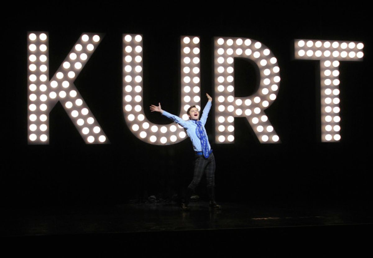 GLEE: Kurt (Chris Colfer) performs in the "Laryngitis" episode of GLEE airing Tuesday, May 11 (9:00 PM-10:00 PM ET/PT) on FOX. Â©2010 Fox Broadcasting Co. CR: Michael Yarish/FOX 