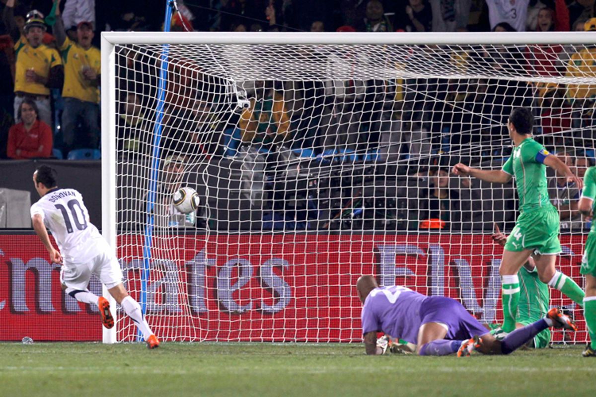 Landon Donovan scores the winning goal against Algeria. 