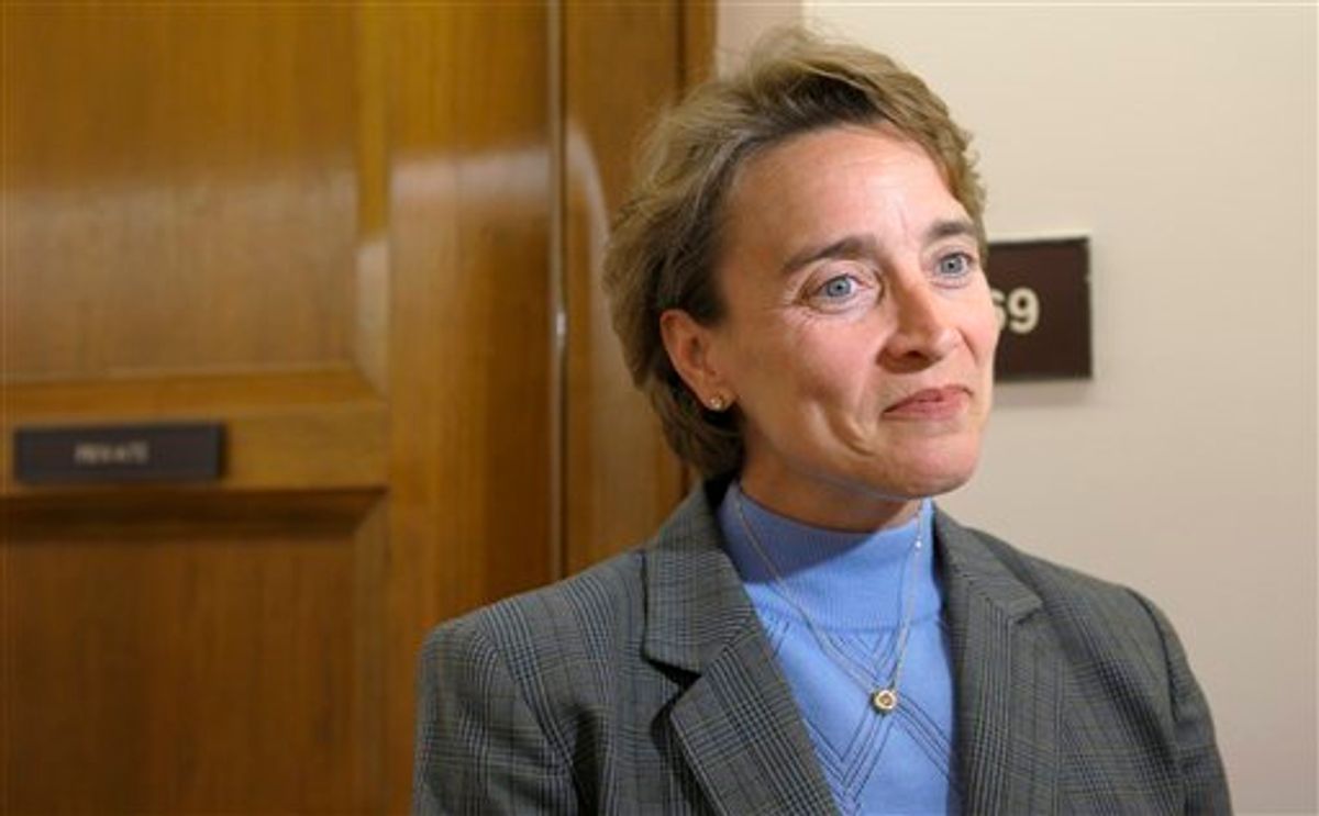 Sen. Blanche Lincoln, D-Ark. is seen outside her office in the Dirksen Senate Office Building on Capitol Hill in Washington, Wednesday, June  9, 2010. (AP Photo/Susan Walsh) (AP)
