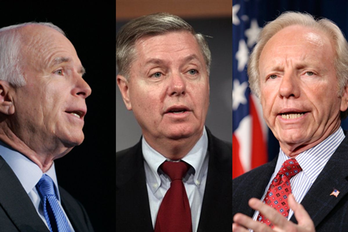 John McCain, Lindsey Graham and Joe Lieberman 