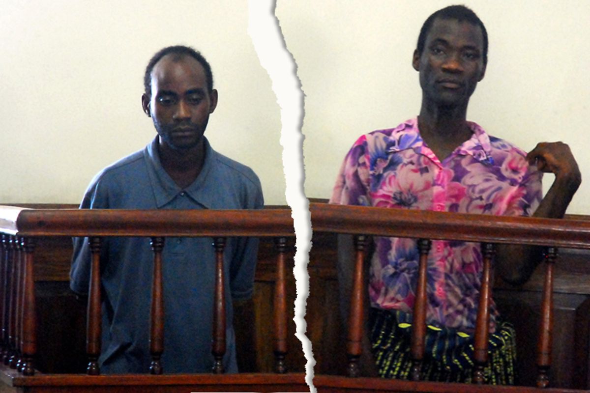 Steven Monjeza and Tiwonge Chimbalanga appear before a magistrate court in Malawi in January.