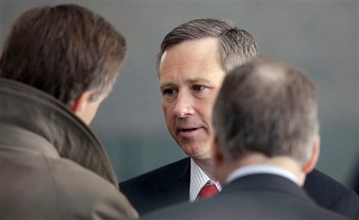 U.S. Rep Mark Kirk, R-Ill., speaks with reporters at the federal building in Chicago, Thursday, April 16, 2009, after a news conference where he said at least 31 people in suburban Chicago have died so far this year after overdosing on unusually strong heroin. Kirk says officials have tracked the heroin to drug cartels in Mexico. (AP Photo/M. Spencer Green)    (Associated Press)