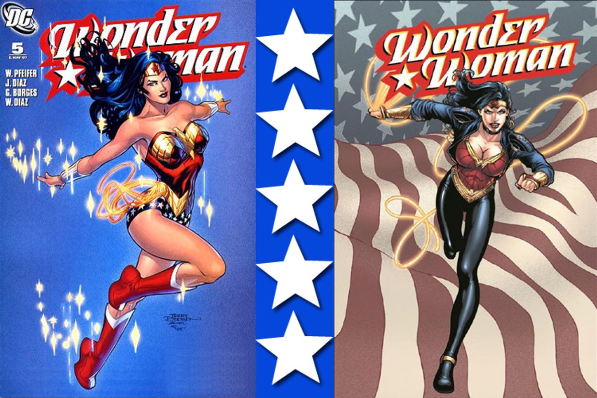 Wonder Woman, post-makeover (right)