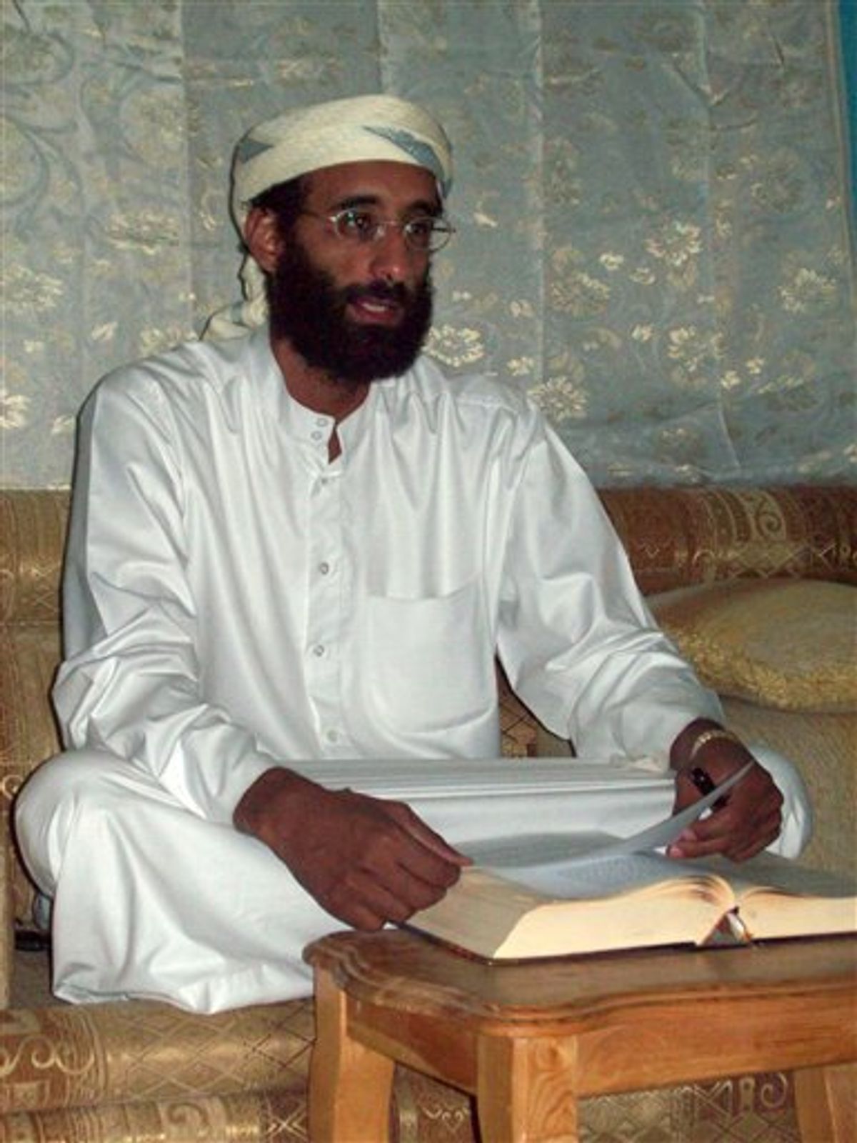 FILE - This Oct. 2008 file photo provided by Muhammad ud-Deen shows Imam Anwar al-Awlaki in Yemen. Al-Awlaki, an American-Yemeni cleric whose Internet sermons have helped inspire attacks on the U.S. is advocating the killing of American civilians in a new al-Qaida video posted Sunday, May 23, 2010. (AP Photo/Muhammad ud-Deen, File)   (AP)