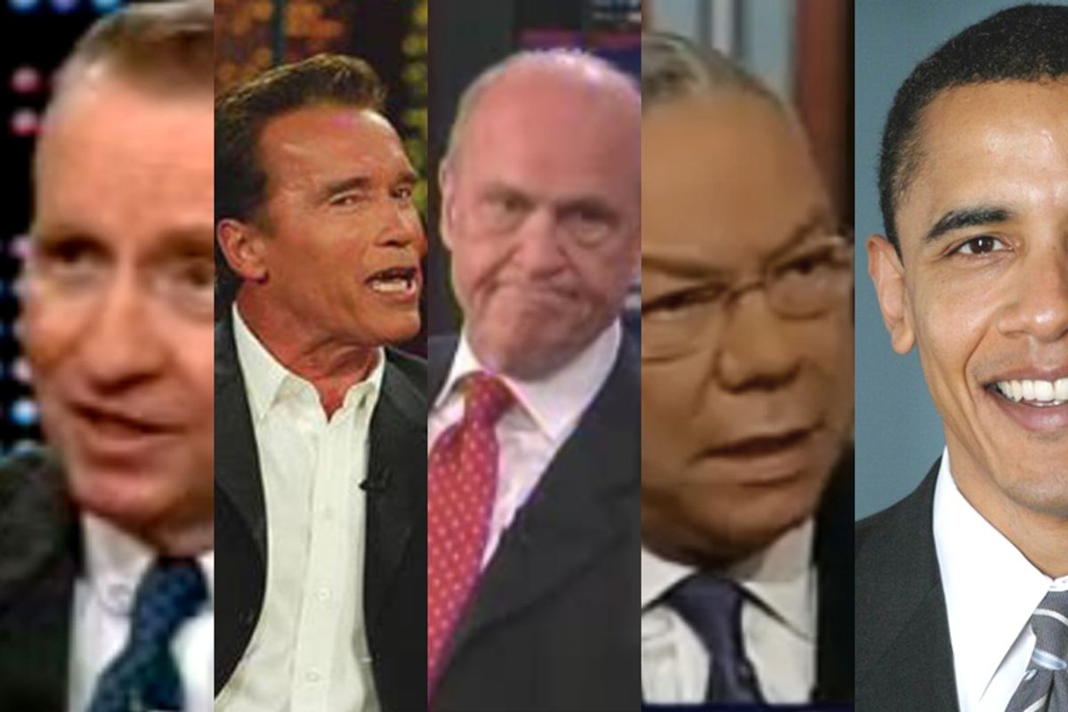 Ross Perot, Arnold Schwarzenegger, Fred Thompson, Colin Powell and Barack Obama  