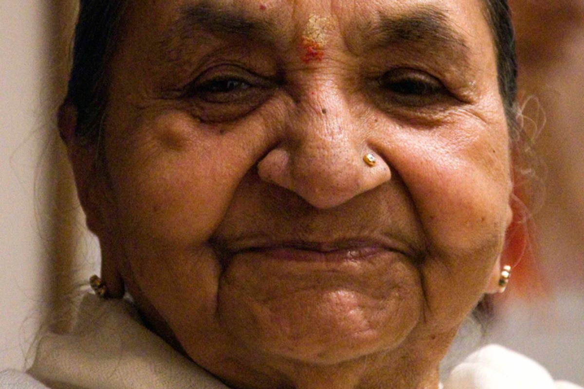 Amma, the author's husband's grandmother, during a Delhi winter. 