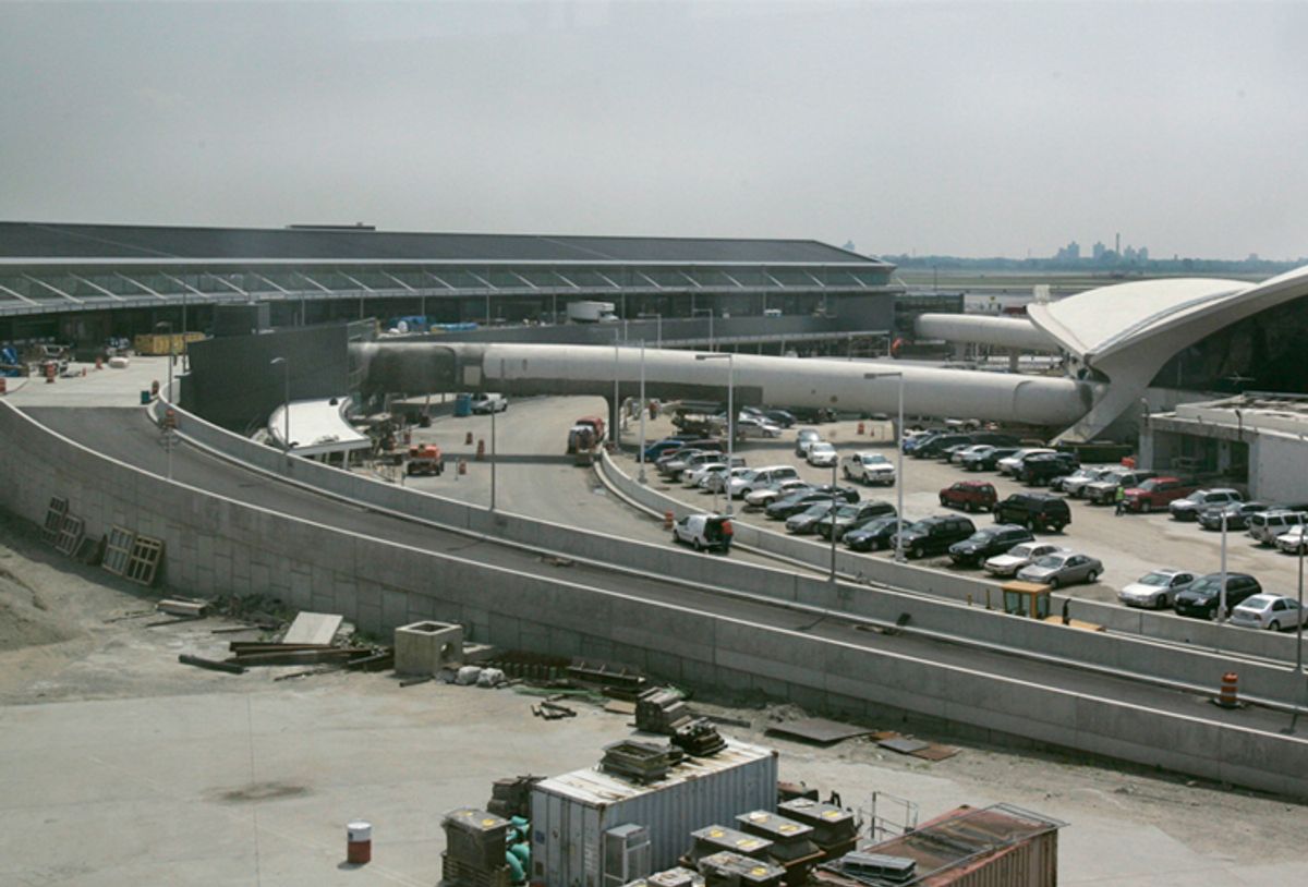 JetBlue's Terminal 5 (left) under construction in 2008.