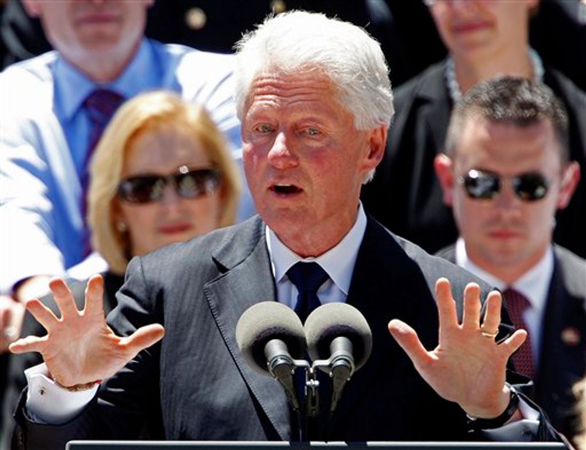 Former President Bill Clinton gestures while speaking during a memorial service for Sen. Robert Byrd, Friday, July 2, 2010, at the West Virginia State Capitol in Charleston, W.Va. (AP Photo/Gene J. Puskar) (AP)