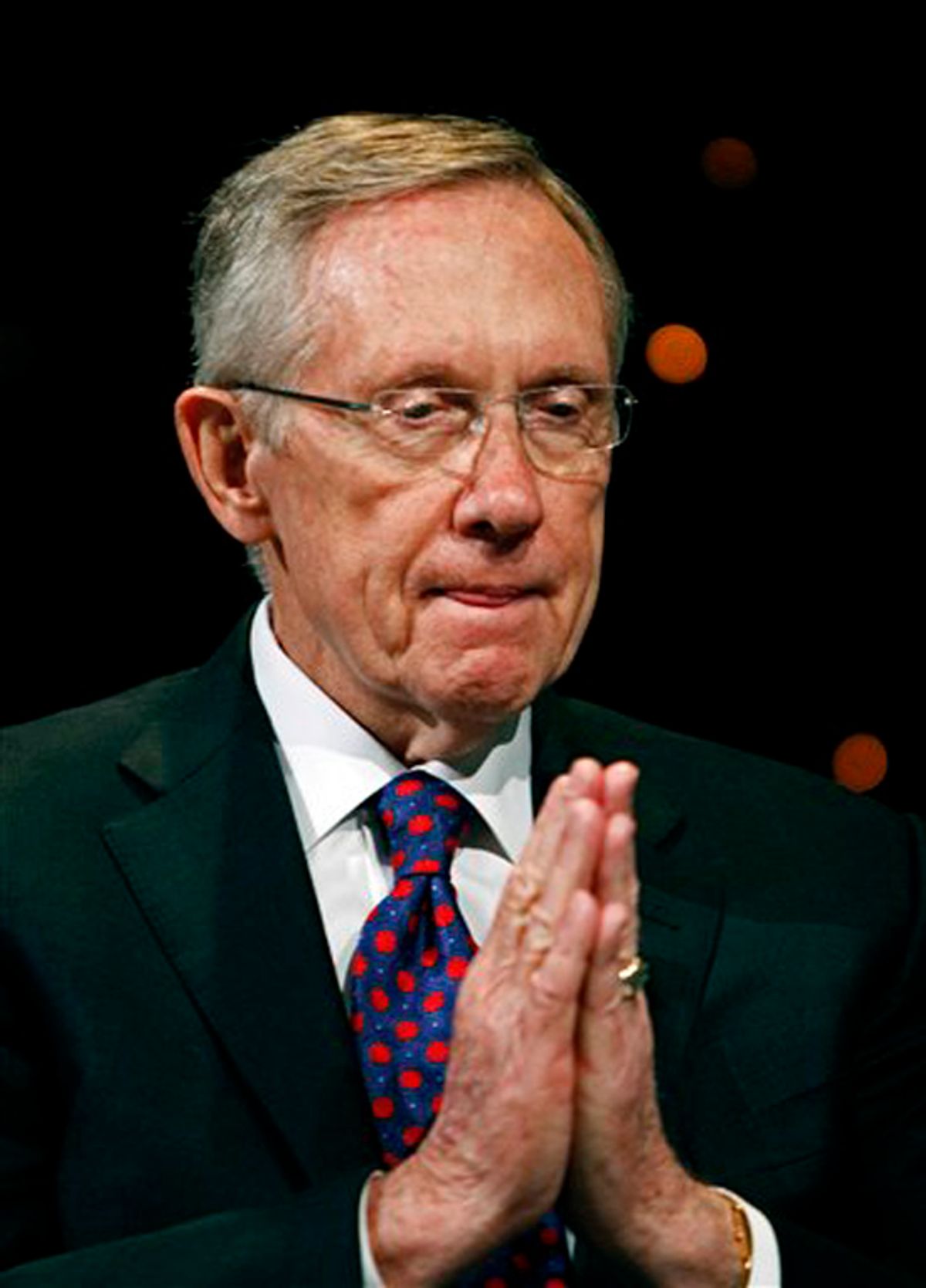 Sen. Harry Reid answers questions during the Netroots Nation convention at the Rio Hotel and Casino in Las Vegas on Saturday, July 24, 2010. Reid faces Republican and tea party favorite Sharron Angle this November in his bid to keep representing Nevada. (AP Photo/Louie Traub) (Louie Traub)