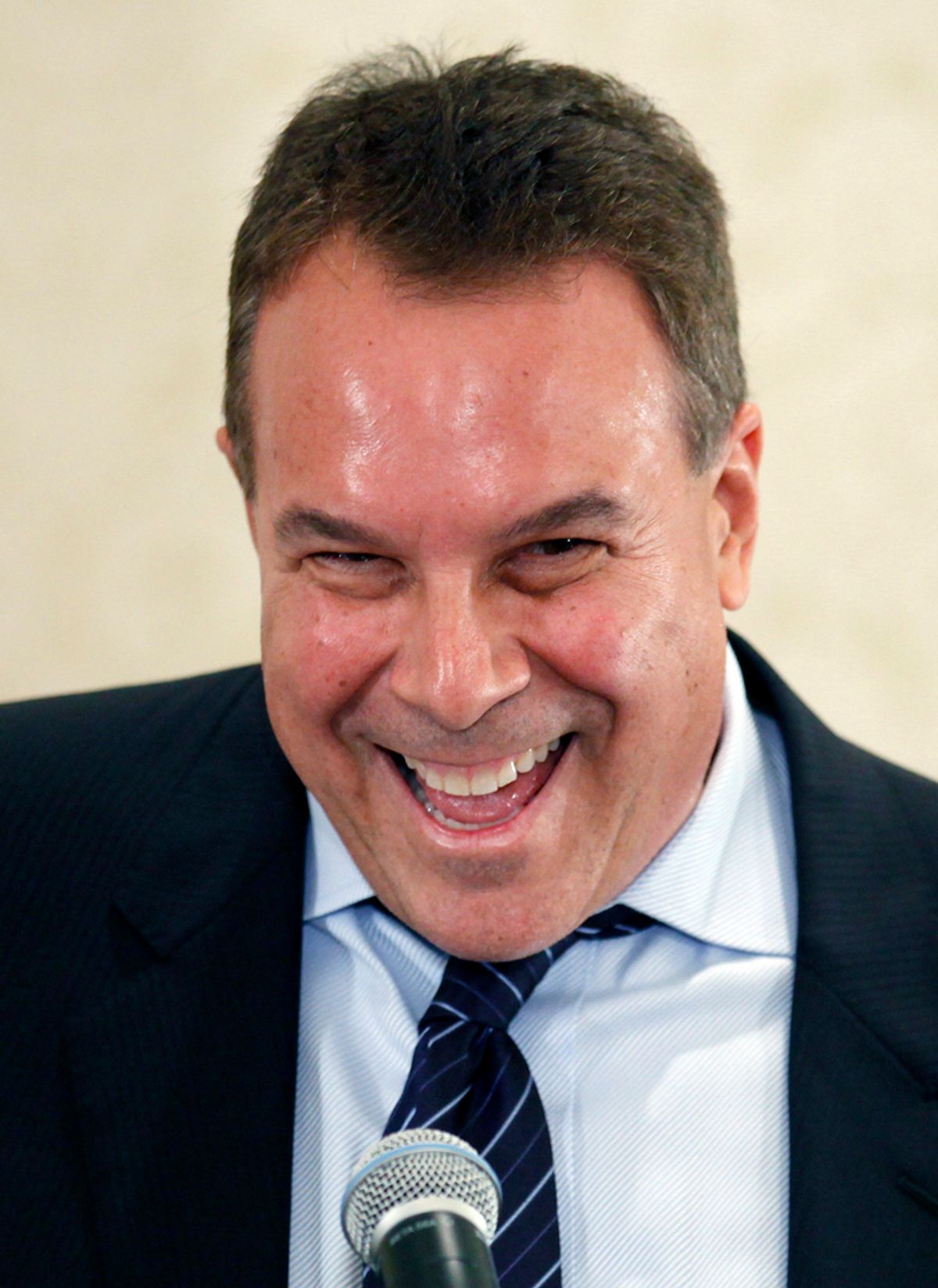 Jeff Greene, democratic hopeful for Florida's U.S. Senate seat, laughs as he answers a question while speaking at the Florida Press Association and FSNE annual meeting Thursday, June 17, 2010, in Sarasota, Fla.  (AP Photo/Chris O'Meara) (Chris O'meara)