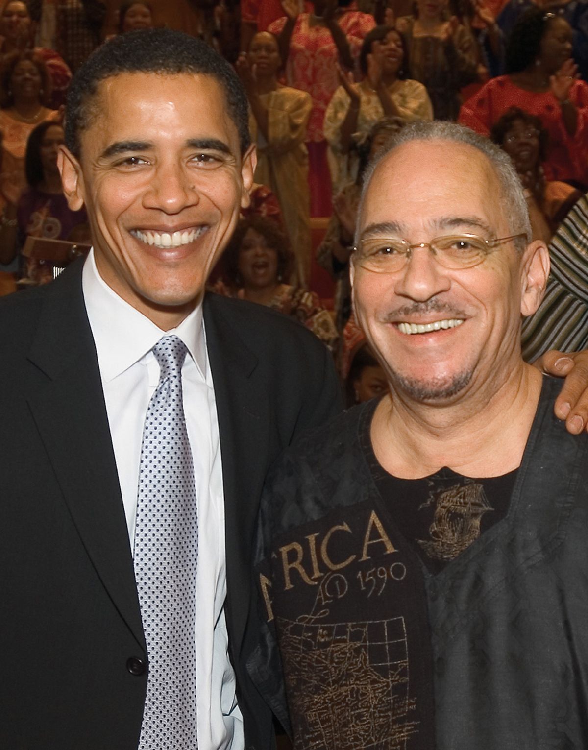 **  FILE ** In this undated photo from Trinity United Church of Christ, Democratic presidential candidate Sen. Barack Obama, D-Ill., left, poses with the church's pastor, Rev. Jeremiah Wright in Chicago.  John McCain and Barack Obama, both seeking to use religion to their advantage in their presidential campaigns, have learned painful lessons about the risks of getting too close to religious leaders. Both failed to realize that sermons that get a narrow audience on Sundays don't play as well on the national stage.   (AP Photo/Trinity United Church of Christ, File) (Associated Press)