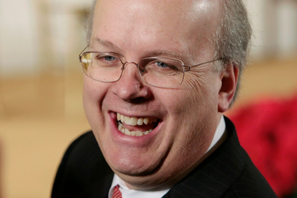 White House Deputy Chief of Staff Karl Rove laughs during a ceremony honoring the 2006 recipients of the Presidential Medal of Freedom in the East Room of the White House in Washington, December 15, 2006.  REUTERS/Larry Downing   (UNITED STATES) (Â© Larry Downing / Reuters)