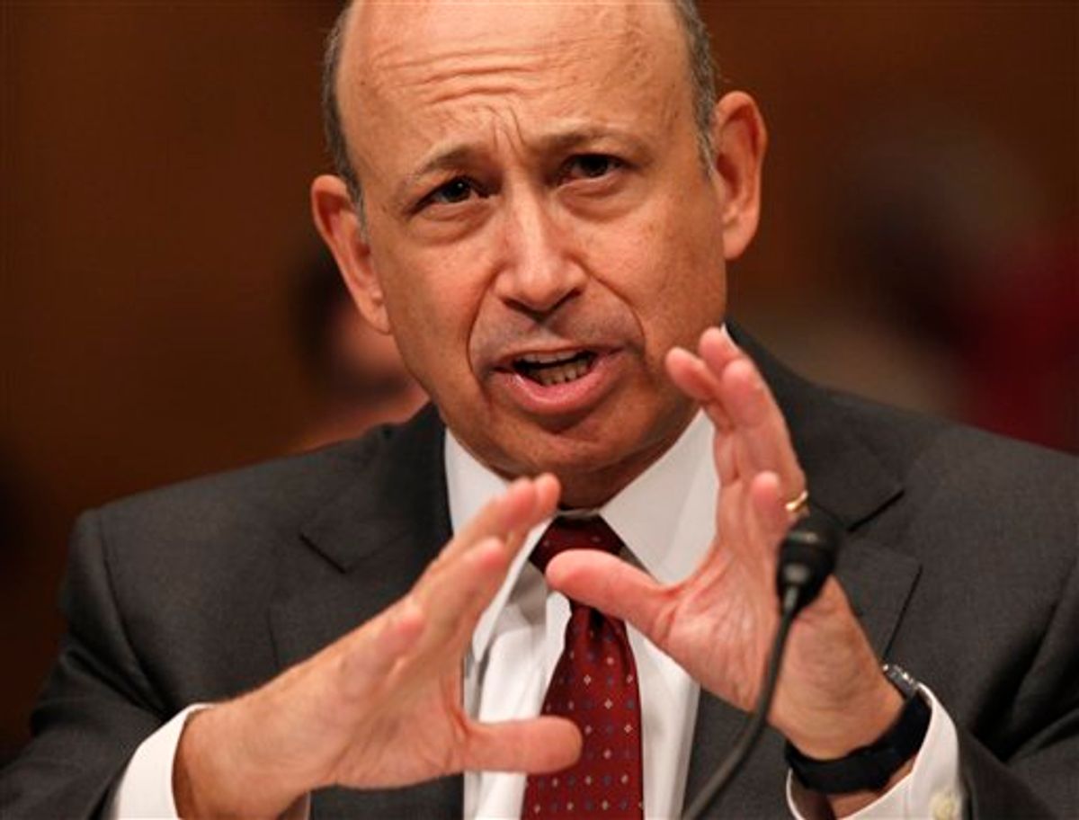 Goldman Sachs chairman and chief executive officer Lloyd Blankfein testifies before the Senate Subcommittee on Investigations hearing on Wall Street investment banks and the financial crisis on Capitol Hill in Washington, Tuesday, April 27, 2010. (AP Photo/Charles Dharapak)           (AP)