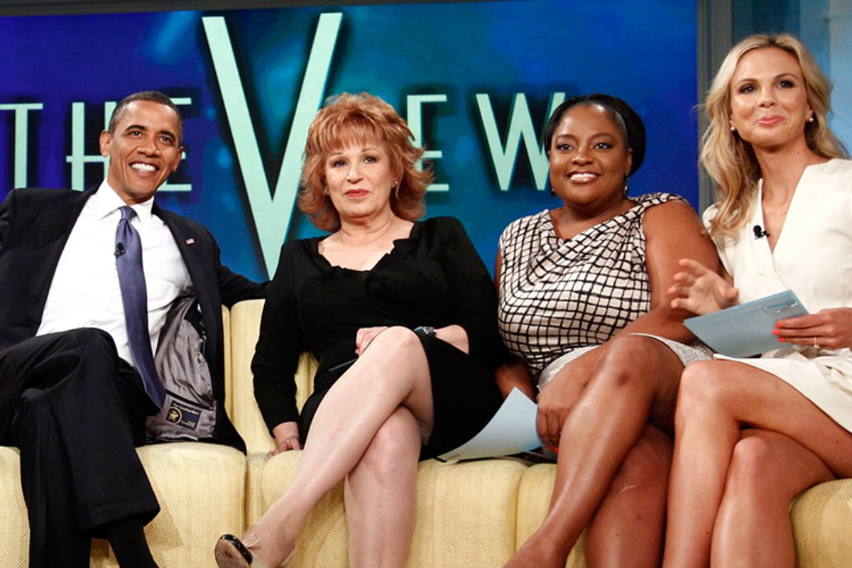 President Obama with Joy Behar, Sherri Shepherd and Elisabeth Hasselbeck on "The View."