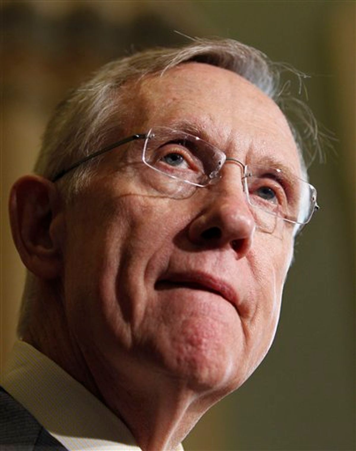 Senate Majority Leader Harry Reid of Nev. pauses while speaking to the media on Capitol Hill in Washington, Tuesday, July 13, 2010. (AP Photo/Alex Brandon) (AP)