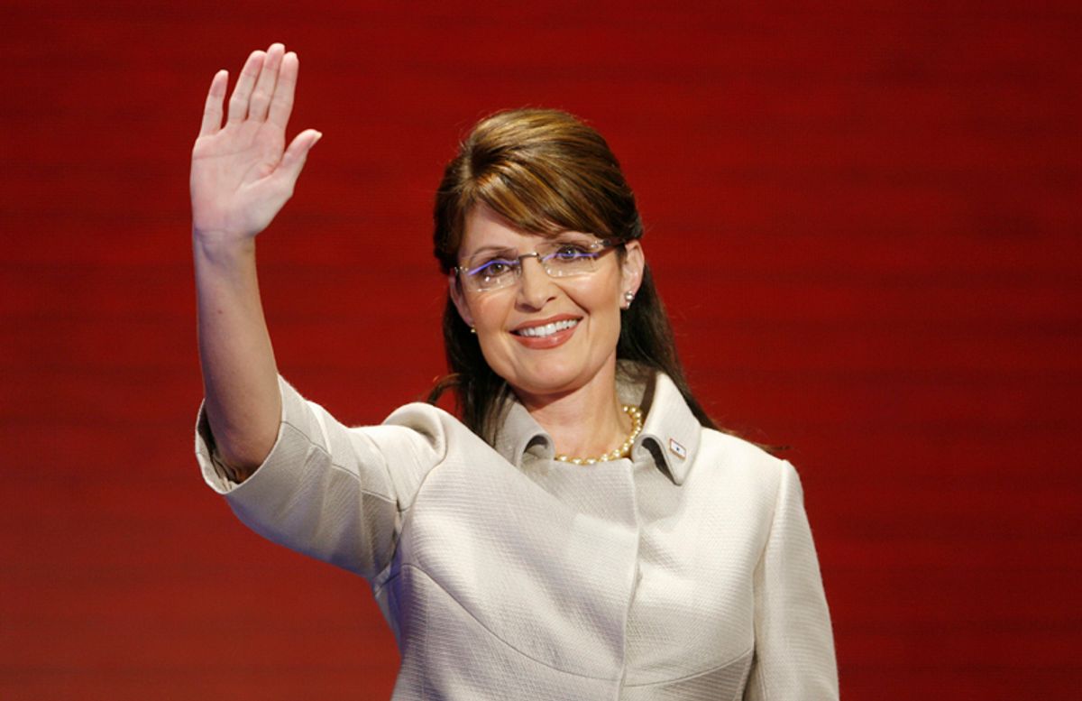 U.S. Republican vice presidential candidate Alaska Governor Sarah Palin waves as she walks onstage to address the 2008 Republican National Convention in St. Paul, Minnesota September 3, 2008.     REUTERS/Damir Sagolj (UNITED STATES)  US PRESIDENTIAL ELECTION CAMPAIGN 2008 (USA) (Â© Damir Sagolj / Reuters)