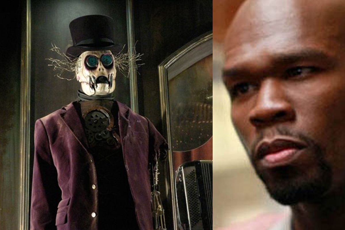 A still from "Parasomnia" (left) and 50 Cent in "Caught in the Crossfire"
