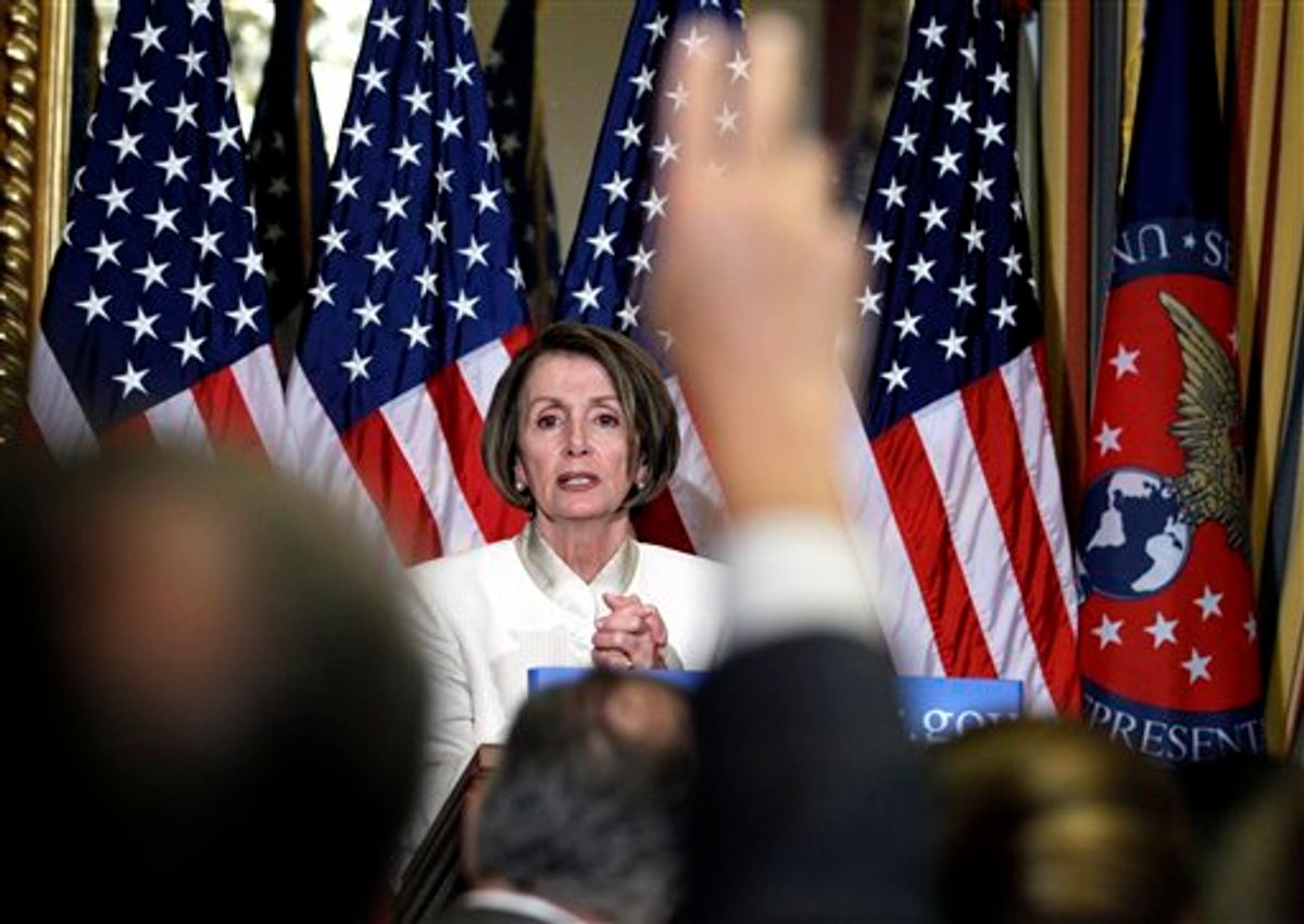 House Speaker Nancy Pelosi of Calif.  gestures during a news conference on Capitol Hill in Washington, Thursday, June 24, 2010. (AP Photo/Jose Luis  Magana) (AP)