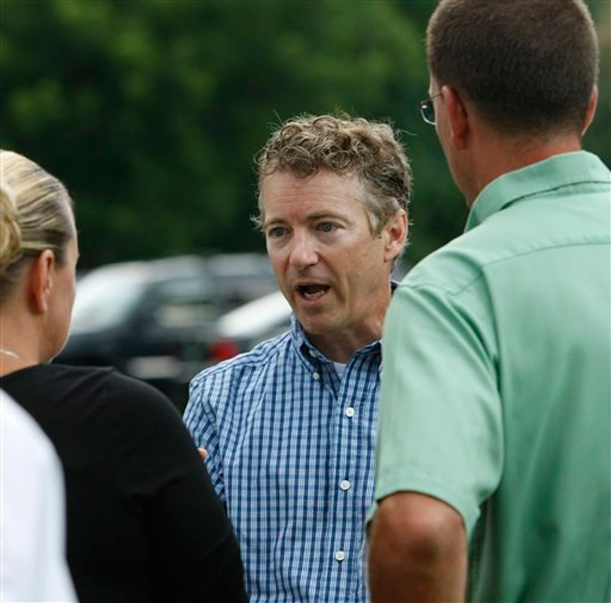 Republican U.S. Senate candidate Rand Paul talks with supporters during a campaign event in Lexington, Ky., Saturday, July 17, 2010.  (AP Photo/Ed Reinke) (AP)