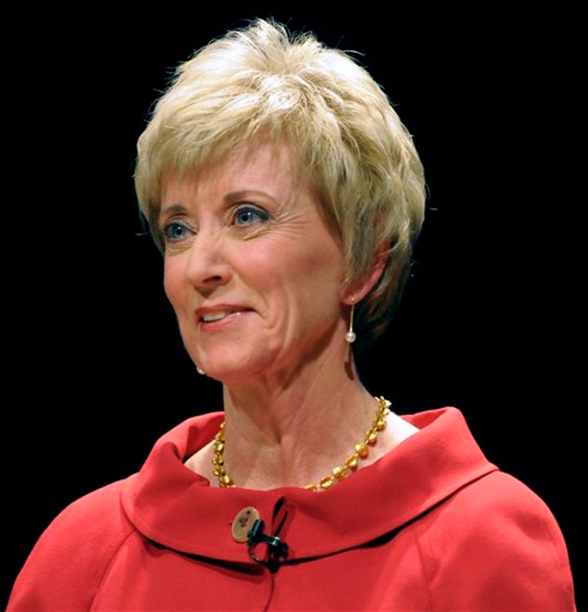 FILE - In this March 2, 2010 file pool photo, former World Wrestling Entertainment CEO Linda McMahon attends a debate with money manager Peter Schiff and former Congressmen Rob Simmons at the Lincoln Theater on the University of Hartford campus in West Hartford, Conn. The widow of a World Wrestling Entertainment performer who died in a 1999 stunt says she's suing the Connecticut-based company and its leaders, including Republican U.S. Senate candidate Linda McMahon. Martha Hart, widow of Owen Hart, plans to file her lawsuit Tuesday, June 22, 2010, in U.S. District Court in Hartford. (AP Photo/John Woike, Pool, File)  (AP)