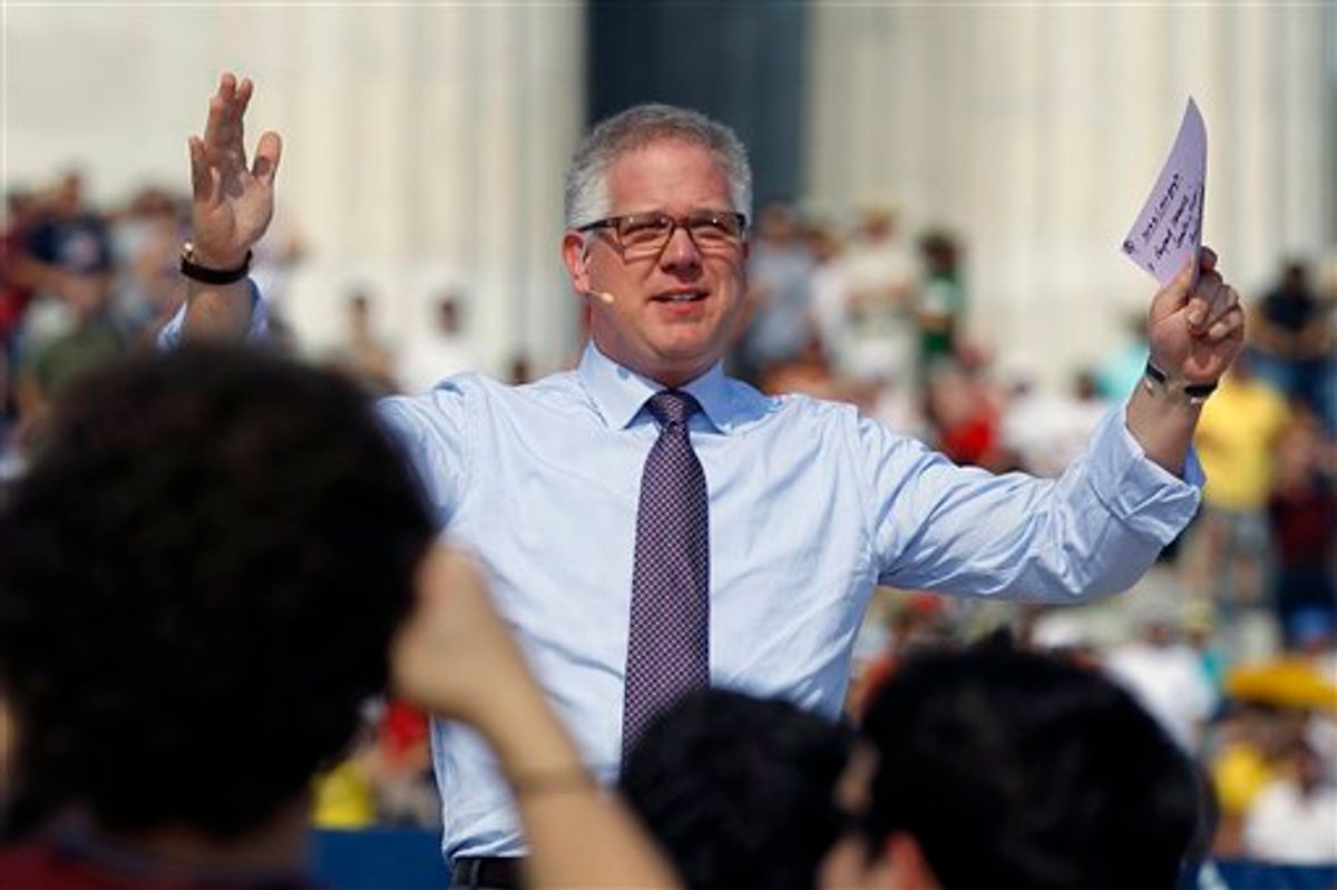 Glenn Beck speaks at his  'Restoring Honor' rally in front of the Lincoln Memorial in Washington, Saturday, Aug. 28, 2010.(AP Photo/Alex Brandon) (AP)