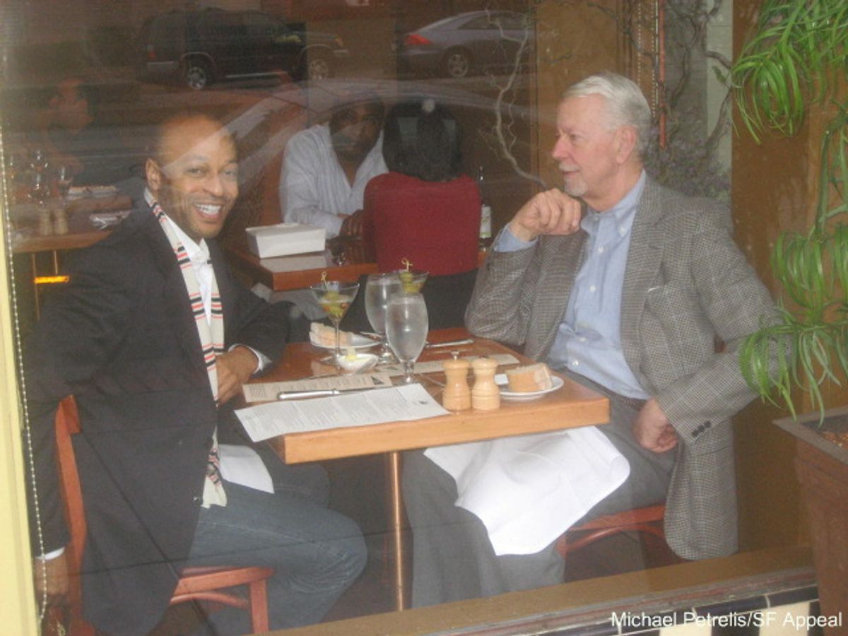 Judge Vaughn Walker dining with Brett Andrews, executive director of the Positive Resource Center.
