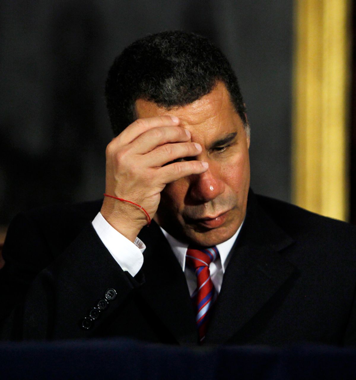 New York Gov. David Paterson listens to a speaker during a legislative leaders budget meeting at the Capitol in Albany, N.Y., on Wednesday, June 16, 2010.  Paterson has given lawmakers a June 28 deadline to complete the state budget, which was due on April 1.  (AP Photo/Mike Groll) (Mike Groll)
