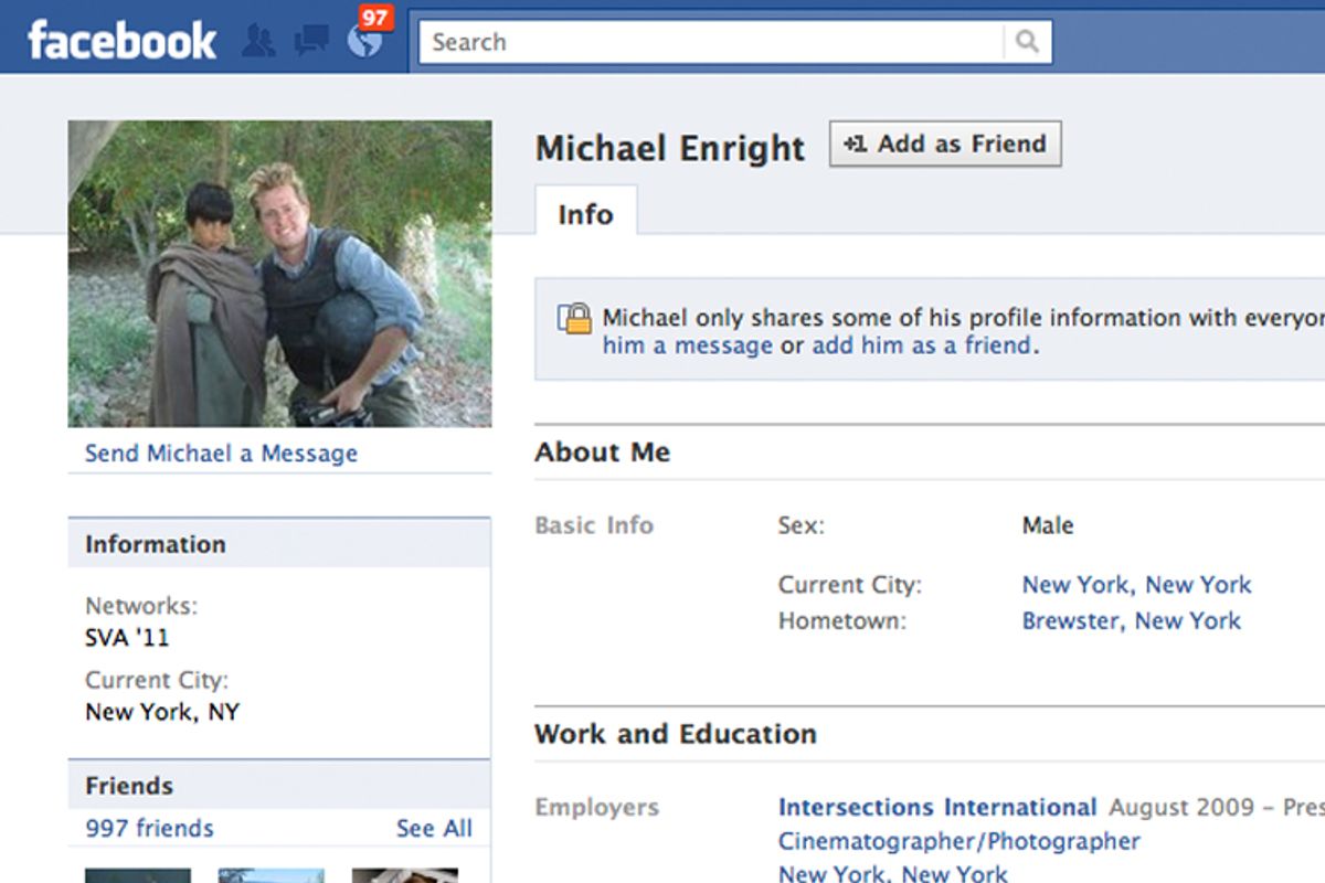 A screen shot of Michael Enright's Facebook page.