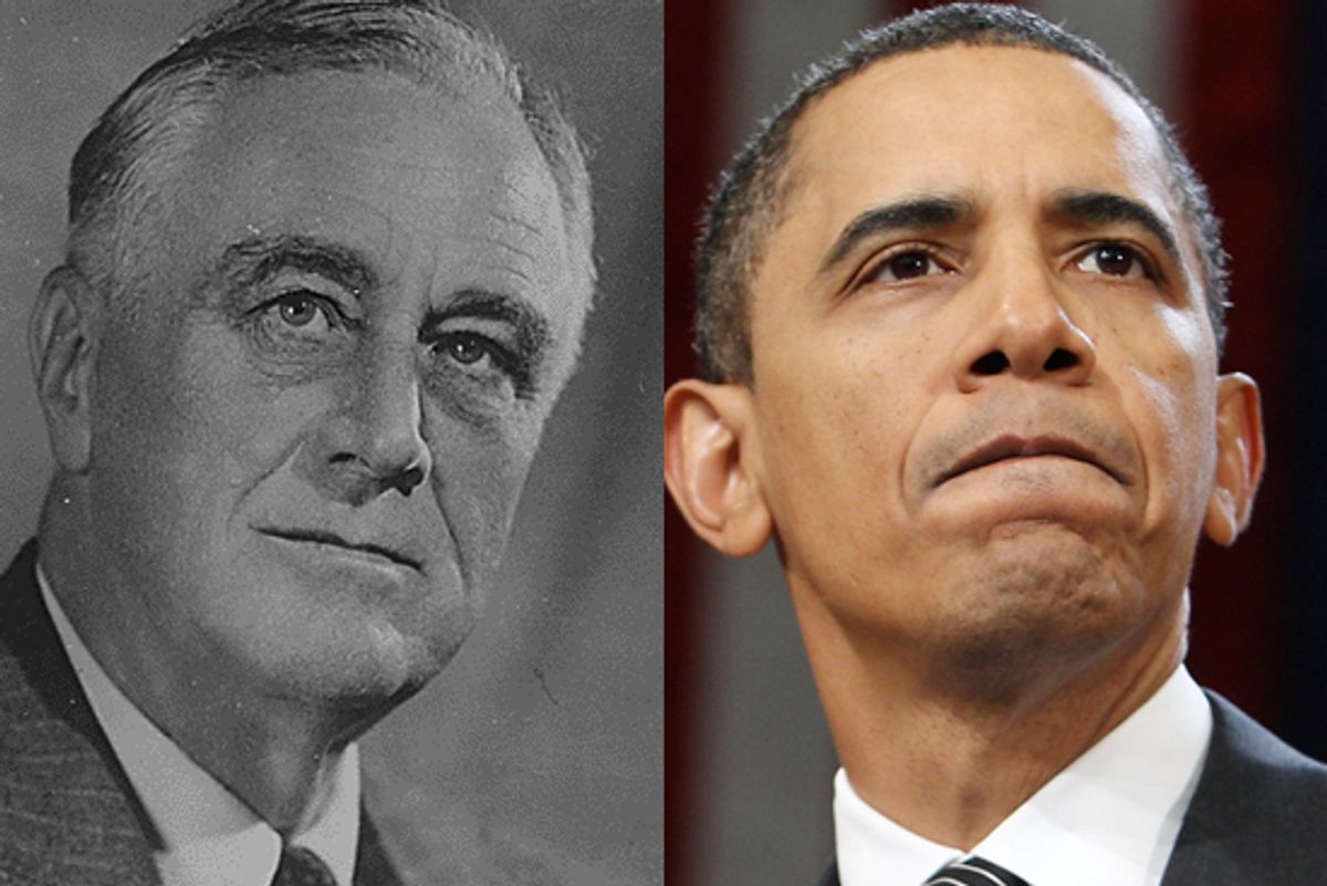 Former president Franklin D. Roosevelt and President Barack Obama