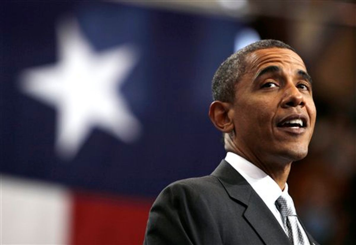 President Barack Obama speaks at the University of Texas in Austin, Texas, Monday, Aug. 9, 2010. (AP Photo/Carolyn Kaster) (AP)