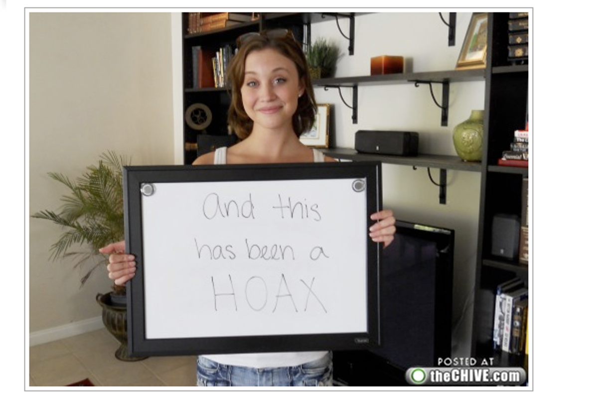 Elyse Porterfield reveals TheChive.com's hoax.