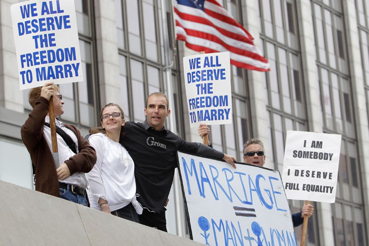 Proponents and opponents of Proposition 8, outside of the Phillip Burton Federal Building in San Francisco on Wednesday.