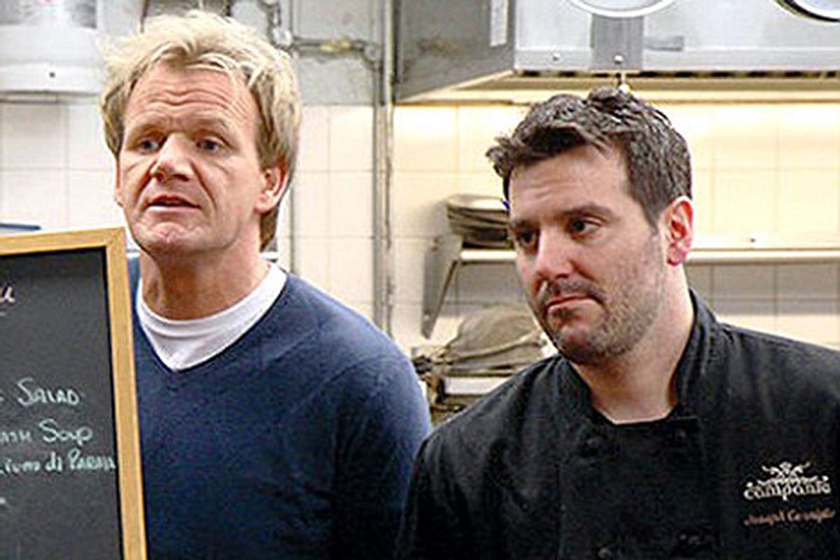 Gordon Ramsay (left) and Joseph Cerniglia on "Kitchen Nightmares"