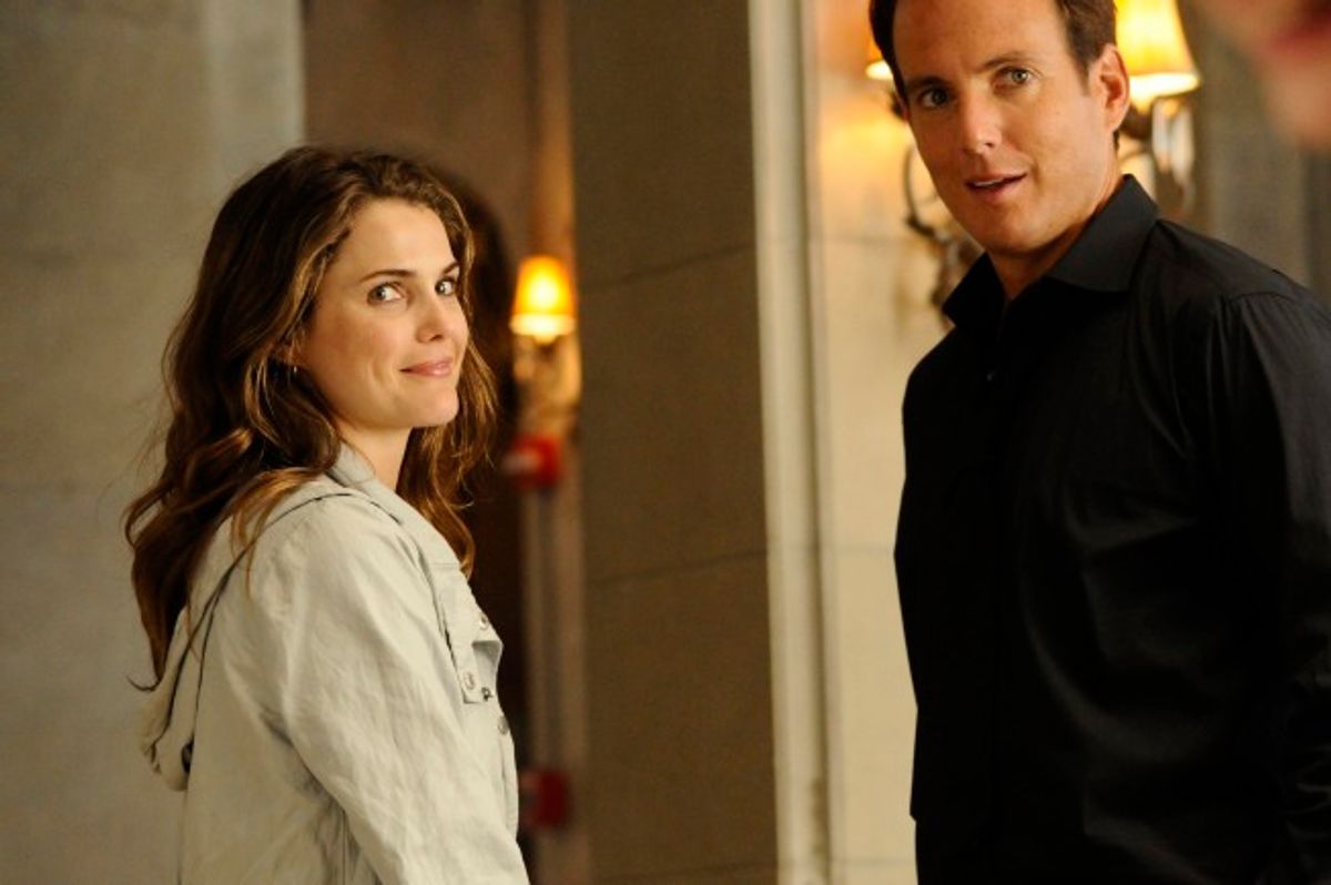 RUNNING WILDE:  A lovable but immature playboy (Will Arnett, R) tries desperately to win (or buy) the heart of his childhood sweetheart (Keri Russell, L), the &#xfc;ber-liberal humanitarian who got away in the series premiere of RUNNING WILDE, the new romantic comedy debuting Tuesday, Sept. 21 (9:30-10:00 PM ET/PT) on FOX. &#xa9;2010 Fox Broadcasting Co.  Cr:  Myles Aronowitz/FOX