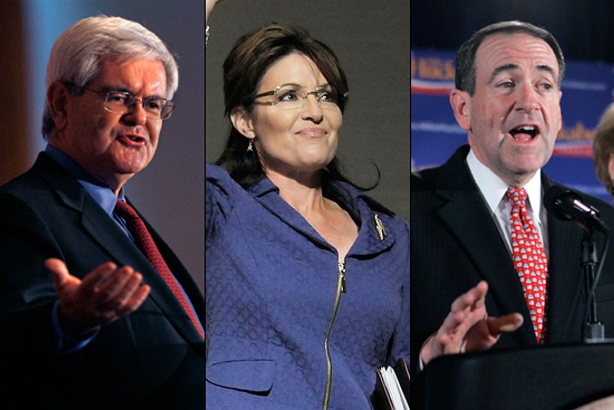 Newt Gingrich, Sarah Palin, Mike Huckabee