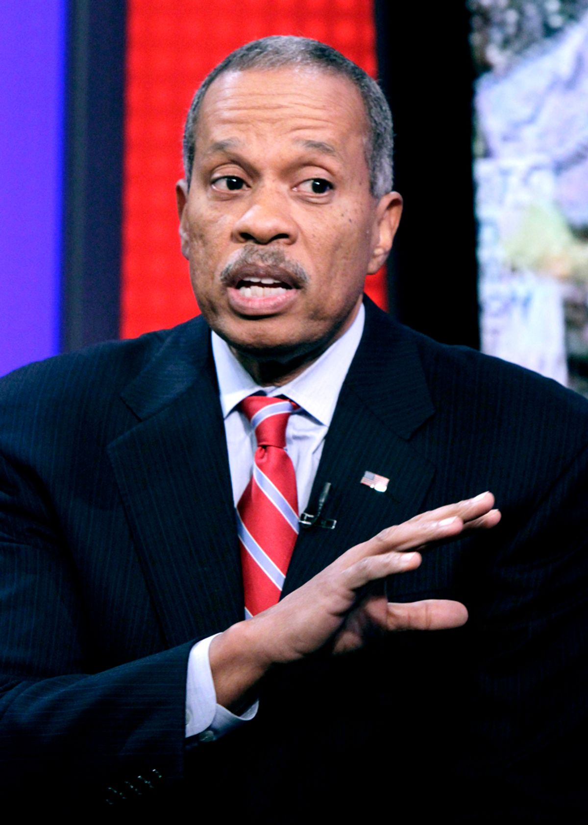 News analyst Juan Williams appears on the "Fox & friends" television program in New York, Thursday, Oct. 21, 2010. Williams, who has written extensively on race and civil rights in the U.S., has been fired by National Public Radio after comments he made about Muslims on Fox News Channel's "The O'Reilly Factor," on Monday. (AP Photo/Richard Drew)   (Richard Drew)
