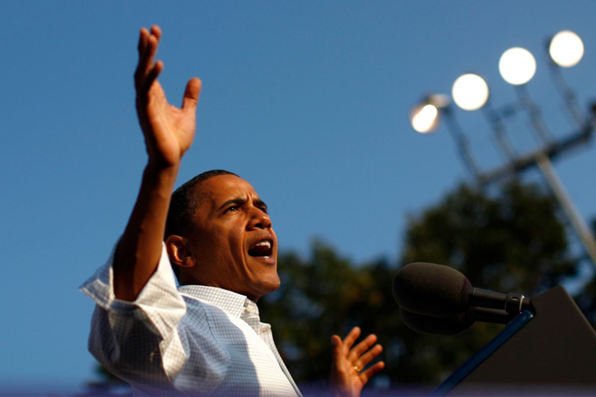 President Obama speaks at a rally in Philadelphia on Sunday. 