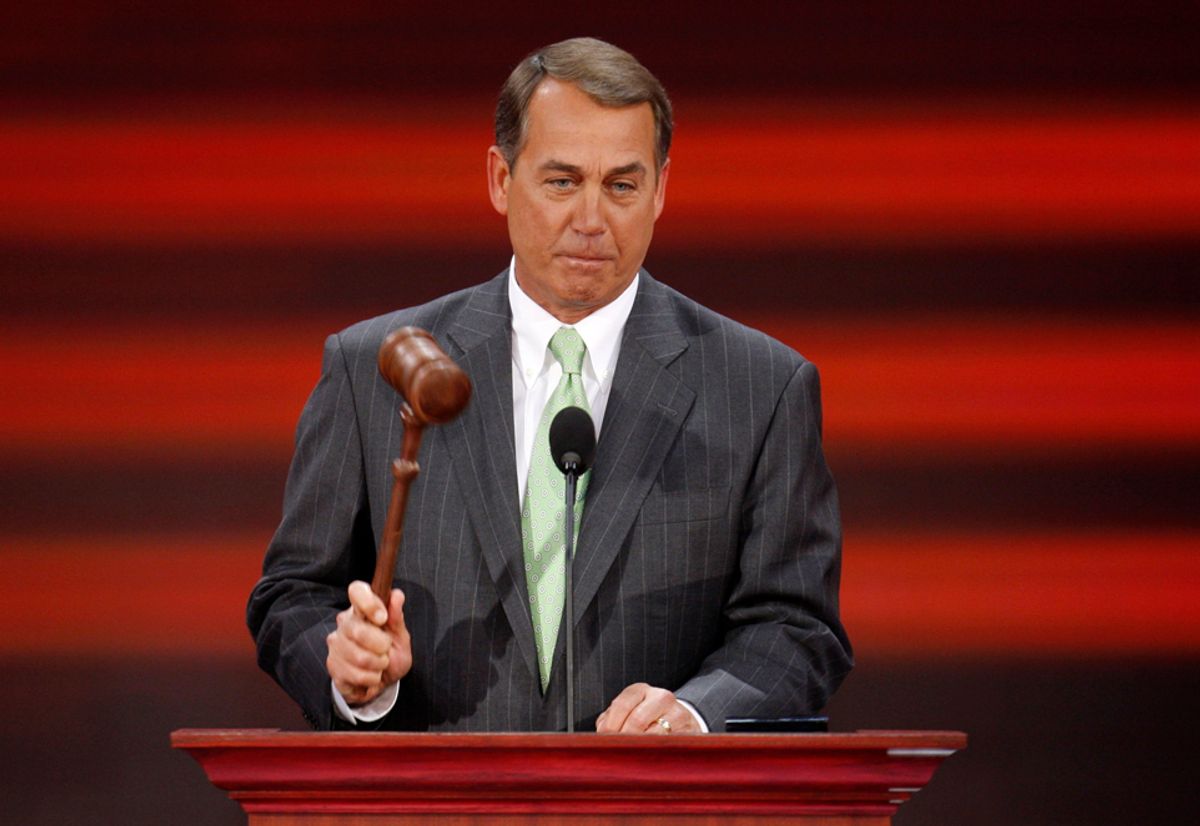 Rep. John Boehner (R-OH) bangs the gavel to open the second day of the 2008 Republican National Convention in St. Paul, Minnesota, September 2, 2008.   REUTERS/Mike Segar   (UNITED STATES)   US PRESIDENTIAL ELECTION CAMPAIGN 2008 (USA)         (Â© Mike Segar / Reuters)
