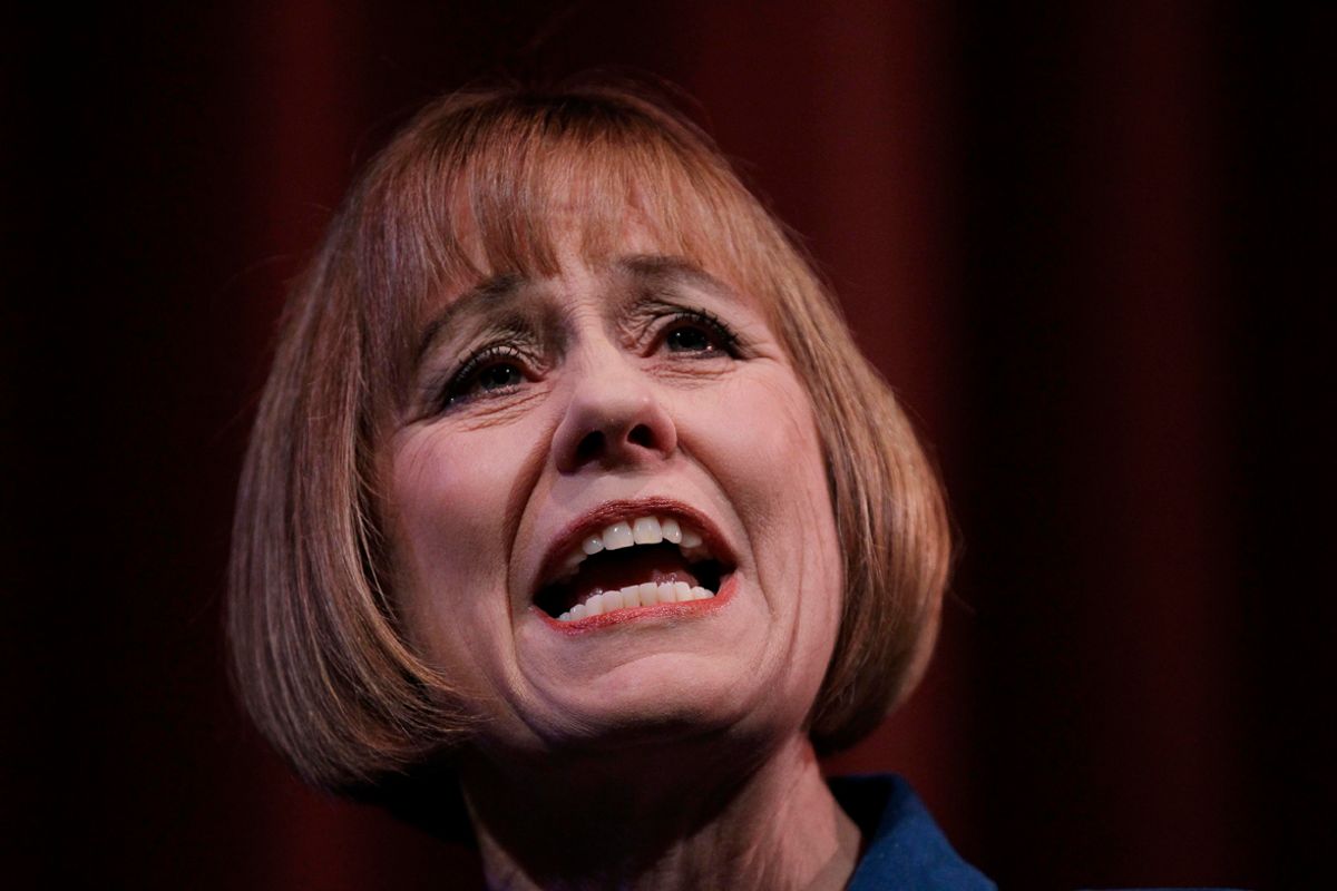 Republican candidate for Nevada senate Sharron Angle answers questions during a candidate forum Thursday, Sept. 23, 2010, in Las Vegas. Opponent Senator Harry Reid was in Washington D.C. and pre-recorded his answers to the same questions on video tape. (AP Photo/Julie Jacobson) (Julie Jacobson)