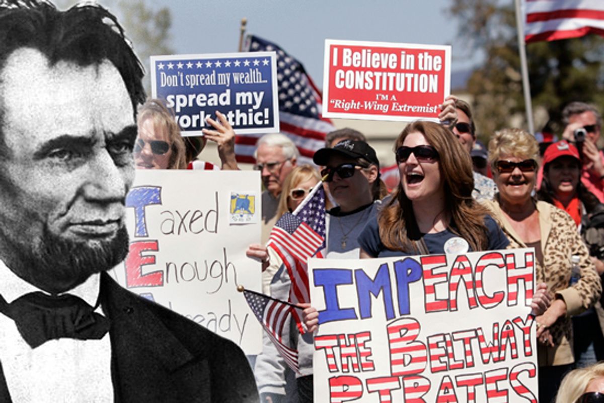 Abraham Lincoln and a tea party protest           