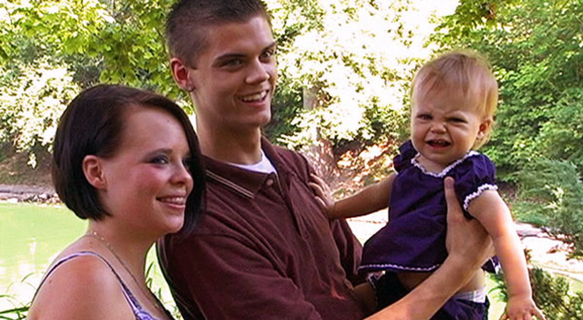 "Teen Mom's" Catelynn and Tyler pose with their birth daughter, Carly, whom they gave up for adoption. 