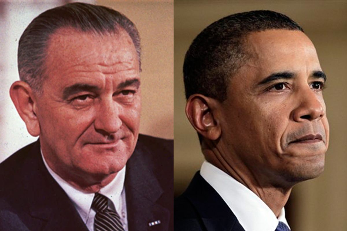 Former president Lyndon B. Johnson and President Barack Obama  