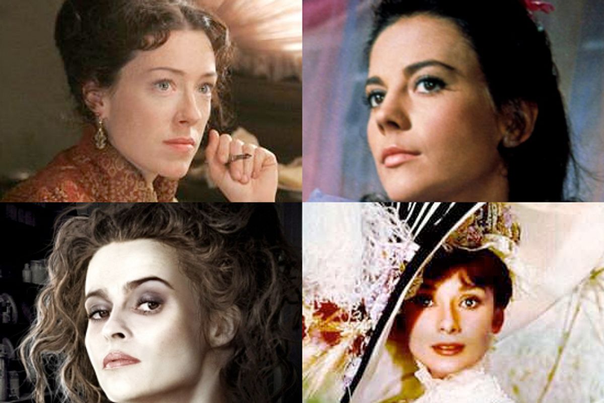 Clockwise from top left: Molly Parker ("Deadwood"), Natalie Wood ("West Side Story"), Audrey Hepburn ("My Fair Lady"), Helena Bonham Carter ("Sweeney Todd")