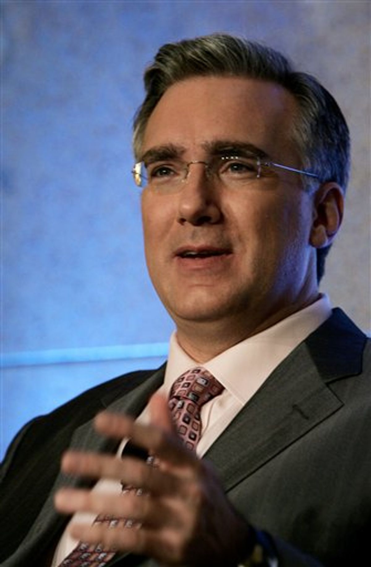 FILE - In this July 22, 2006 file photo, Keith Olbermann, host of the MSNBC show, "Countdown With Keith Olbermann," talks about his show at the Summer Television Critics Association Press Tour in Pasadena, Calif. MSNBC has suspended prime-time host Keith Olbermann indefinitely without pay for contributing to the campaigns of three Democratic candidates this election season. Olbermann acknowledged to NBC that he donated $2,400 apiece to the campaigns of Kentucky Senate candidate Jack Conway and Arizona Reps. Raul Grivalva and Gabrielle Giffords. (AP Photo/Reed Saxon, file) (AP)