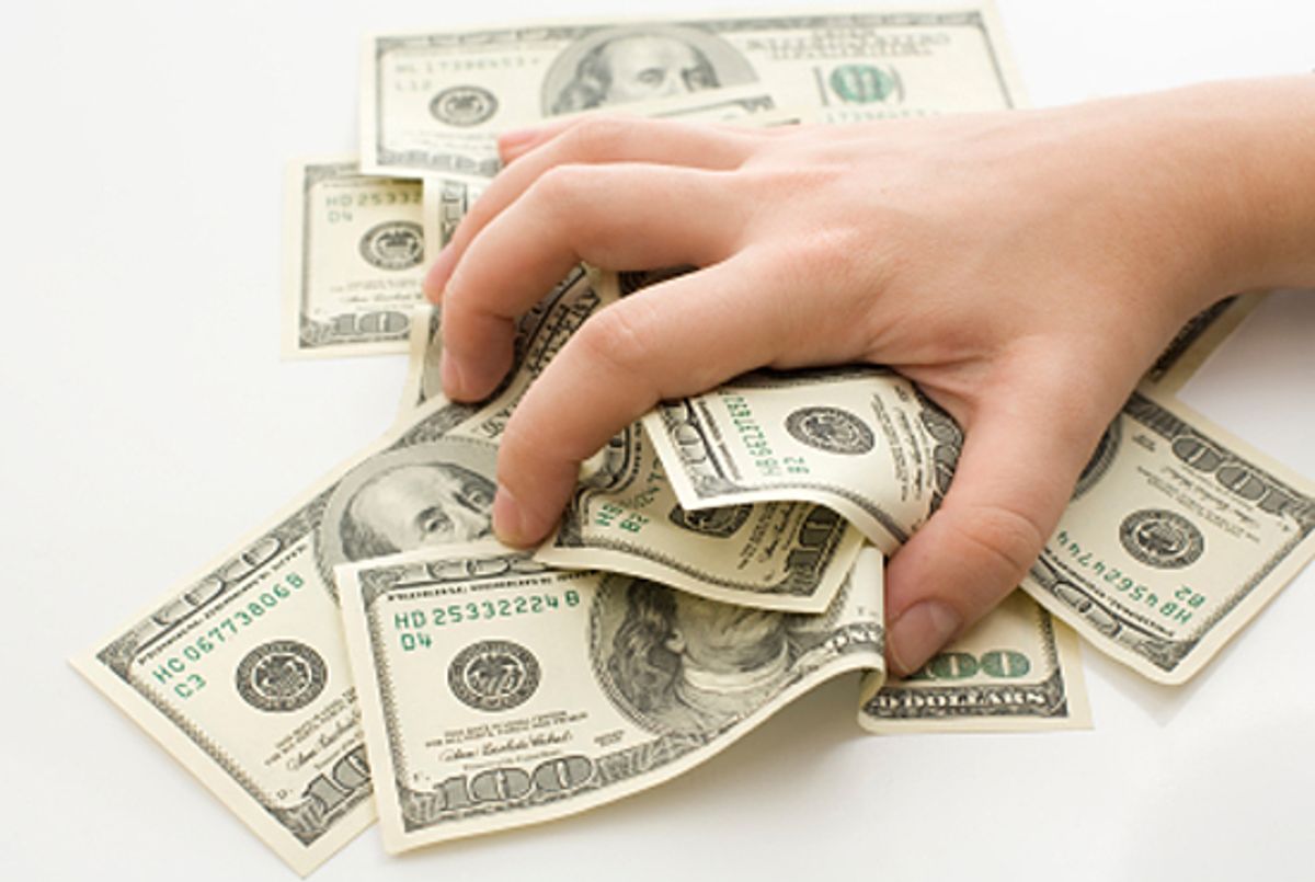 Grabbing money isolated on white background (Andrii Lychak)