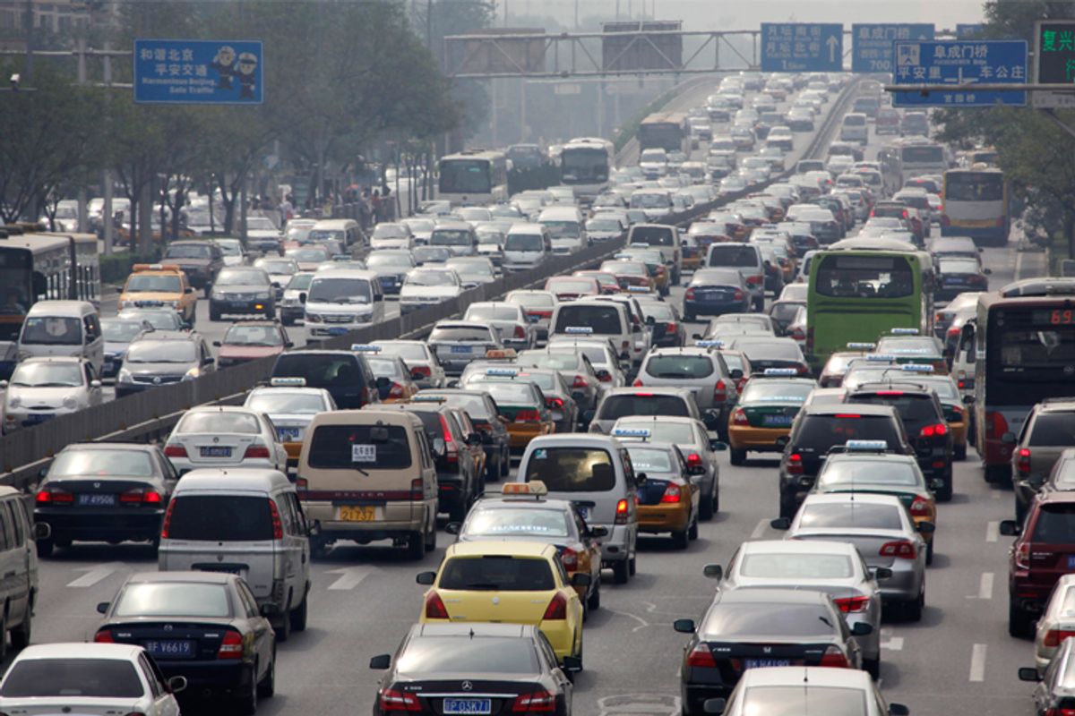 A traffic jam on the second ring road in Beijing.  