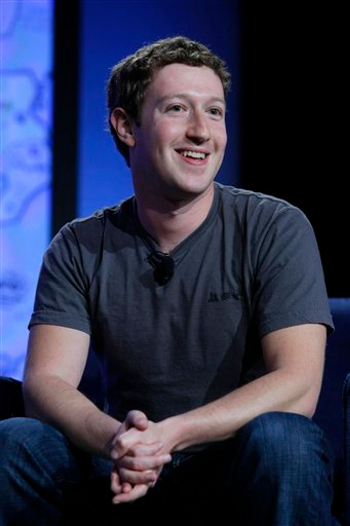 FILE - In this Nov. 16, 2010 file photo, Facebook CEO Mark Zuckerberg smiles as he speaks at the Web 2.0 Summit in San Francisco. (AP Photo/Paul Sakuma, file)          (AP)
