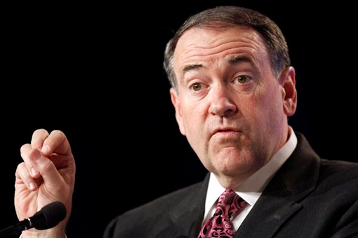 FILE - In this Sept. 17, 2010 file photo, former Arkansas Gov. Mike Huckabee speaks in Washington. (AP Photo/Jacquelyn Martin, File) (AP)