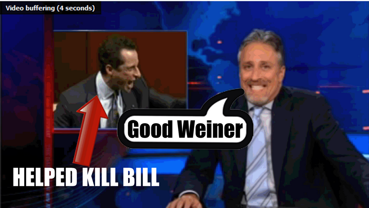 A still from the "I Give Up" segment of the Daily Show following the first time GOP senators blocked the 9/11 Bill.